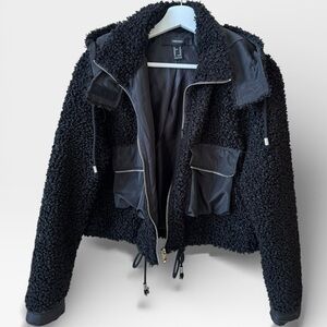 Forever 21 Black Teddy Sherpa Zip Jacket